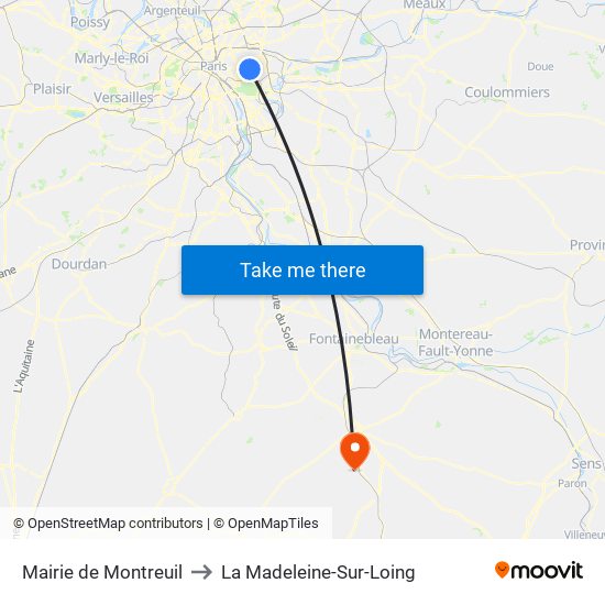 Mairie de Montreuil to La Madeleine-Sur-Loing map
