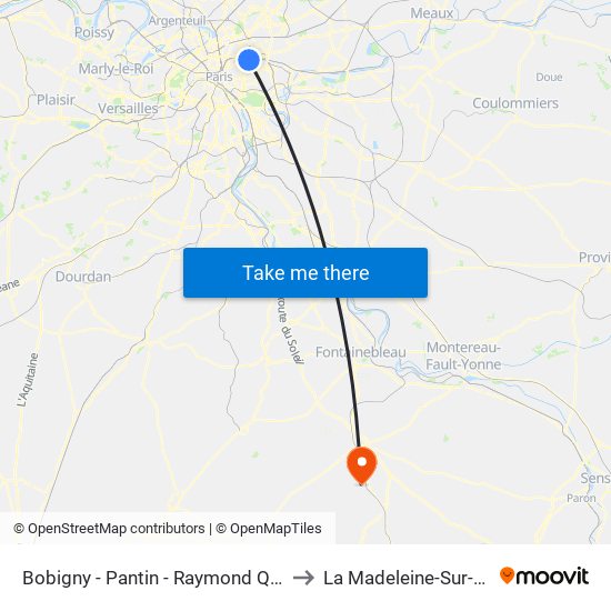 Bobigny - Pantin - Raymond Queneau to La Madeleine-Sur-Loing map