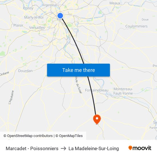 Marcadet - Poissonniers to La Madeleine-Sur-Loing map