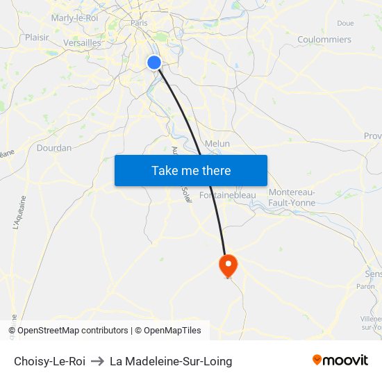 Choisy-Le-Roi to La Madeleine-Sur-Loing map