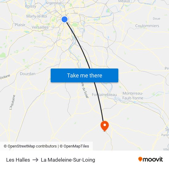 Les Halles to La Madeleine-Sur-Loing map