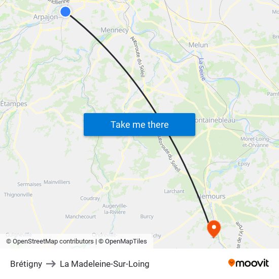 Brétigny to La Madeleine-Sur-Loing map