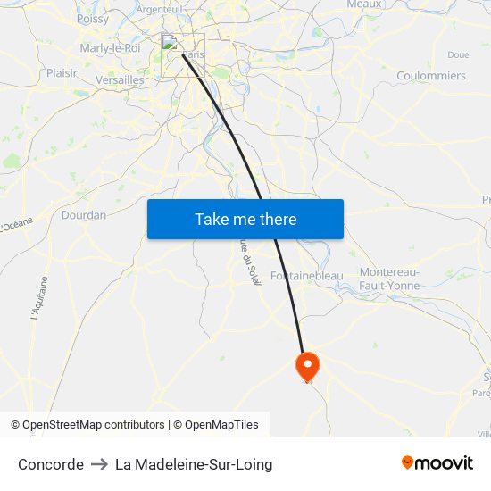 Concorde to La Madeleine-Sur-Loing map