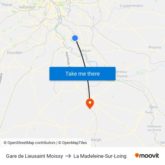 Gare de Lieusaint Moissy to La Madeleine-Sur-Loing map