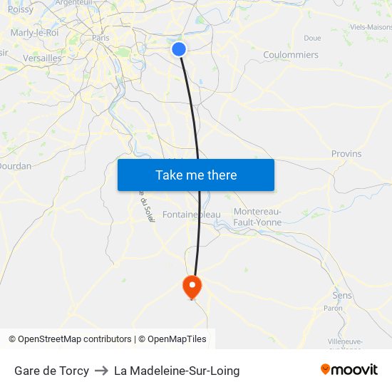 Gare de Torcy to La Madeleine-Sur-Loing map