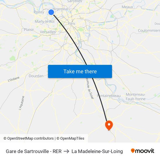Gare de Sartrouville - RER to La Madeleine-Sur-Loing map