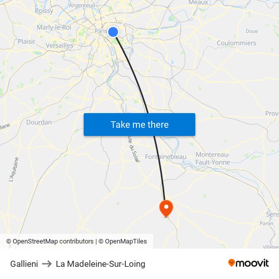 Gallieni to La Madeleine-Sur-Loing map