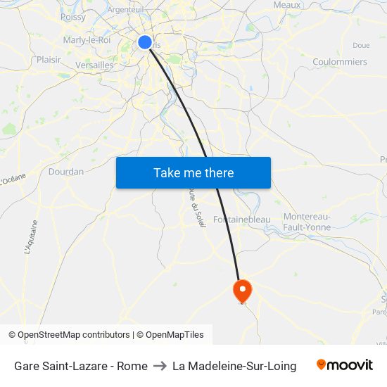 Gare Saint-Lazare - Rome to La Madeleine-Sur-Loing map