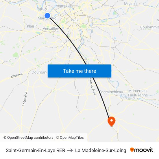 Saint-Germain-En-Laye RER to La Madeleine-Sur-Loing map