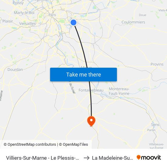 Villiers-Sur-Marne - Le Plessis-Trévise RER to La Madeleine-Sur-Loing map