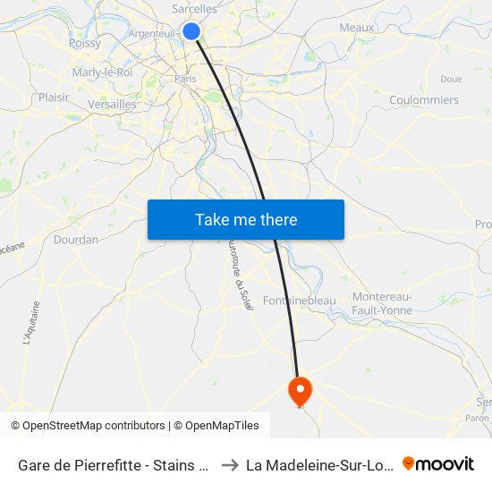 Gare de Pierrefitte - Stains RER to La Madeleine-Sur-Loing map