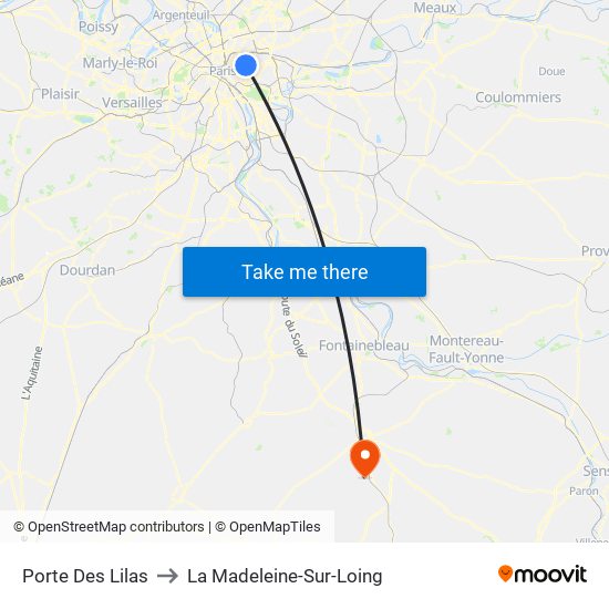 Porte Des Lilas to La Madeleine-Sur-Loing map