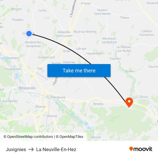 Juvignies to La Neuville-En-Hez map