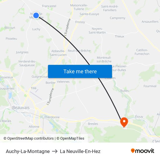 Auchy-La-Montagne to La Neuville-En-Hez map