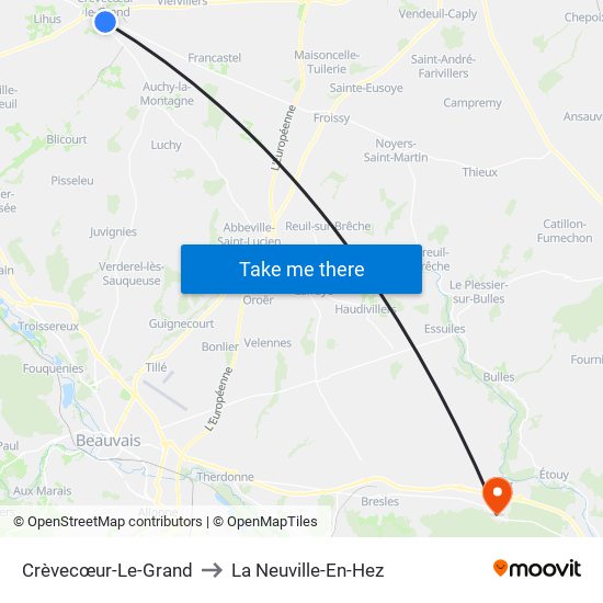 Crèvecœur-Le-Grand to La Neuville-En-Hez map