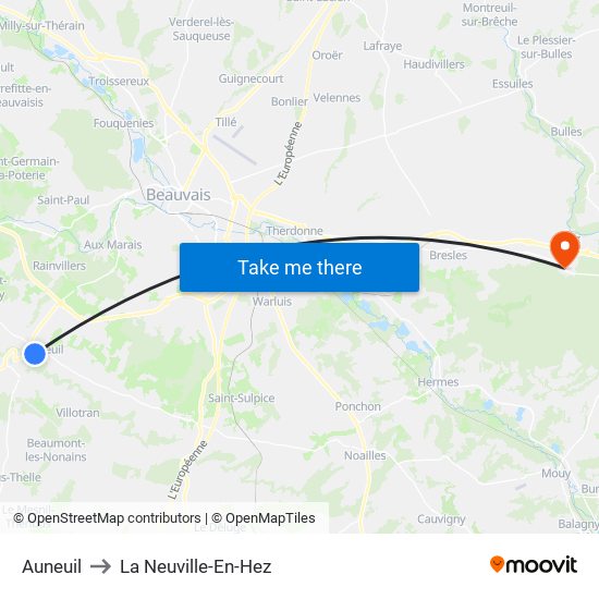 Auneuil to La Neuville-En-Hez map