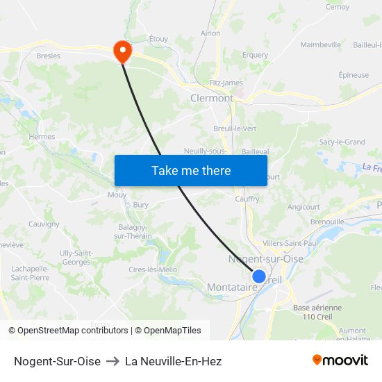 Nogent-Sur-Oise to La Neuville-En-Hez map