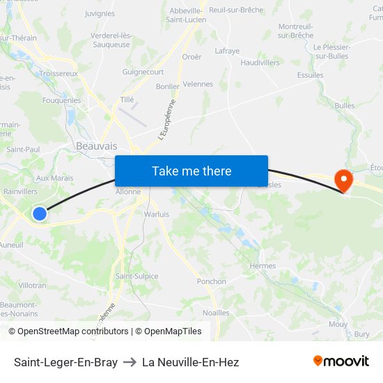 Saint-Leger-En-Bray to La Neuville-En-Hez map