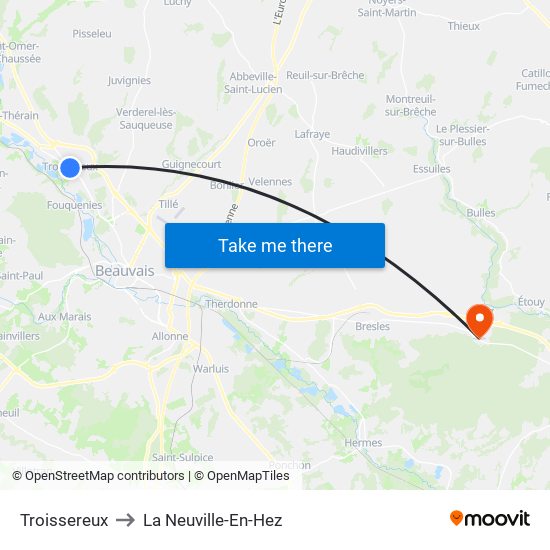 Troissereux to La Neuville-En-Hez map