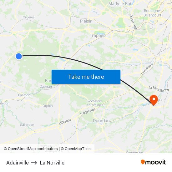 Adainville to La Norville map