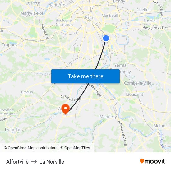 Alfortville to La Norville map