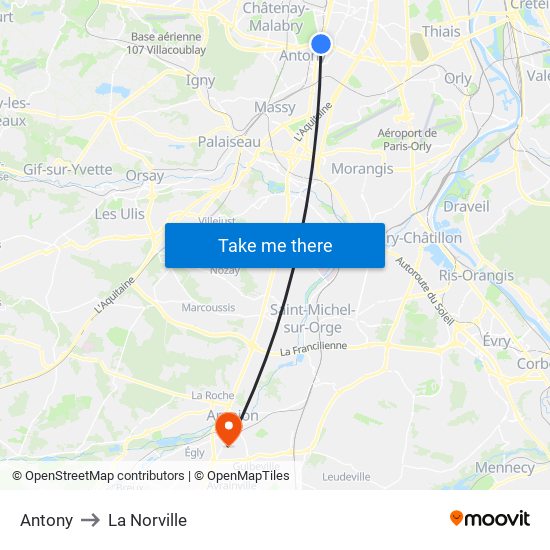 Antony to La Norville map