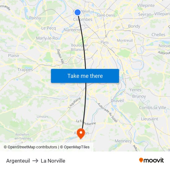 Argenteuil to La Norville map