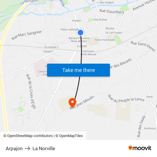 Arpajon to La Norville map