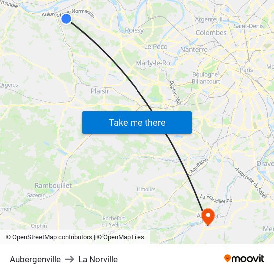 Aubergenville to La Norville map