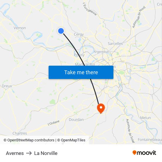 Avernes to La Norville map