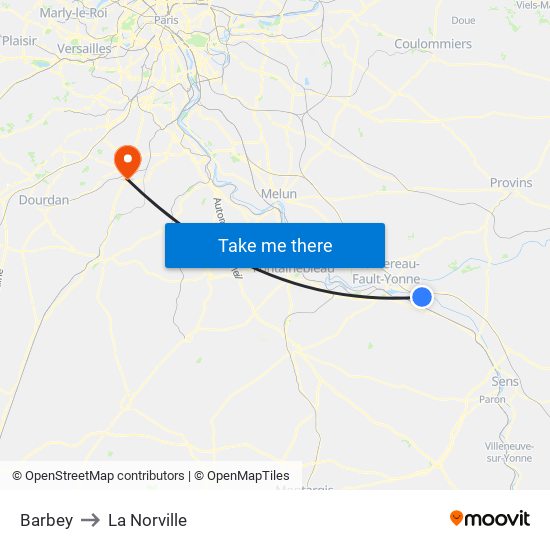 Barbey to La Norville map