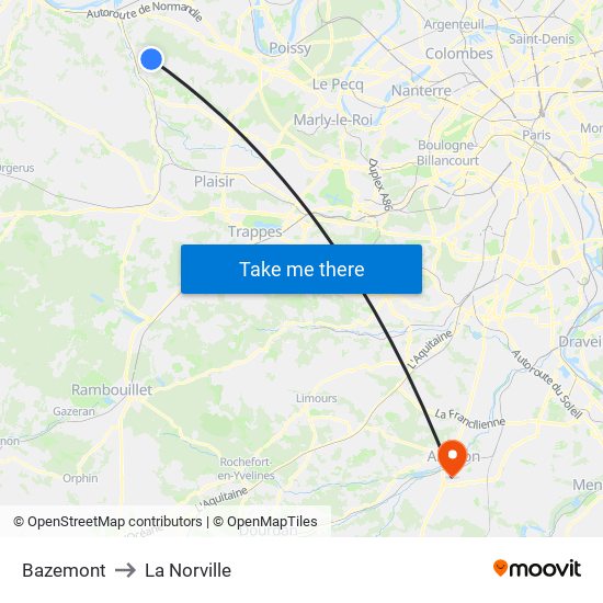 Bazemont to La Norville map