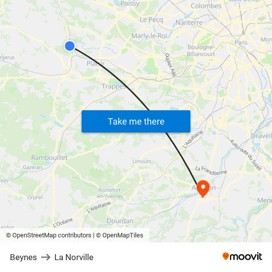 Beynes to La Norville map