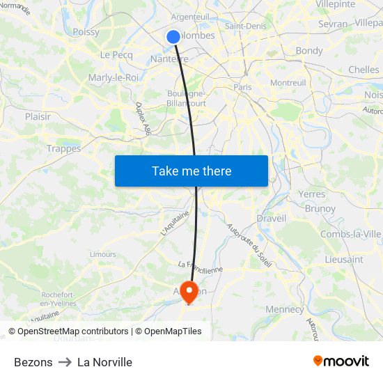 Bezons to La Norville map