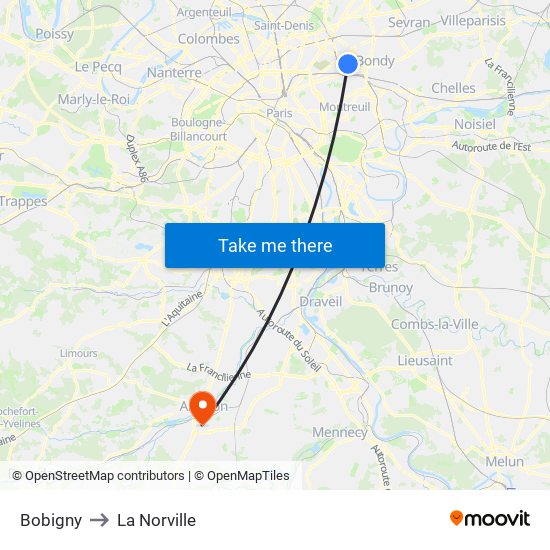 Bobigny to La Norville map