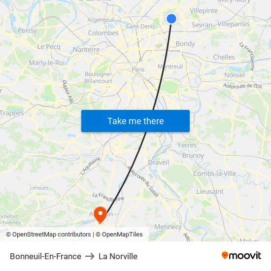 Bonneuil-En-France to La Norville map