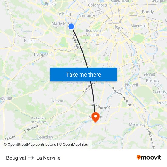Bougival to La Norville map