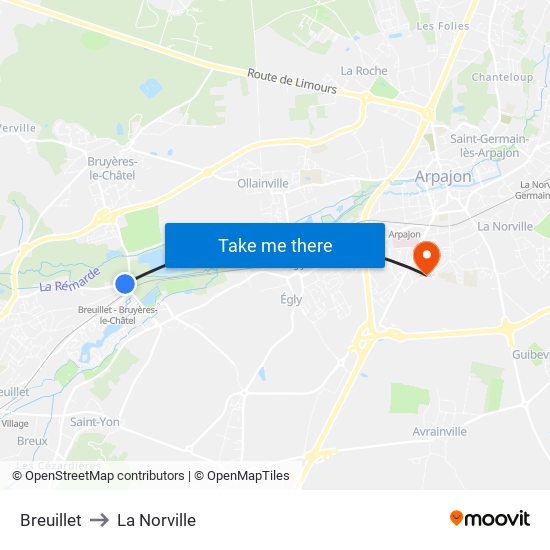 Breuillet to La Norville map