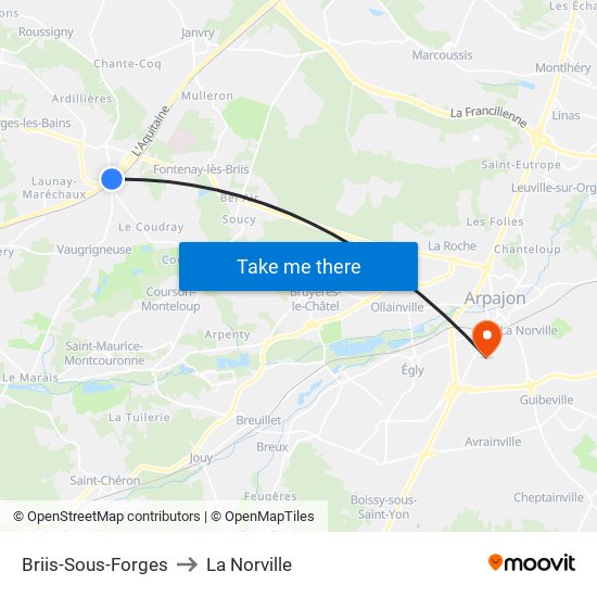 Briis-Sous-Forges to La Norville map