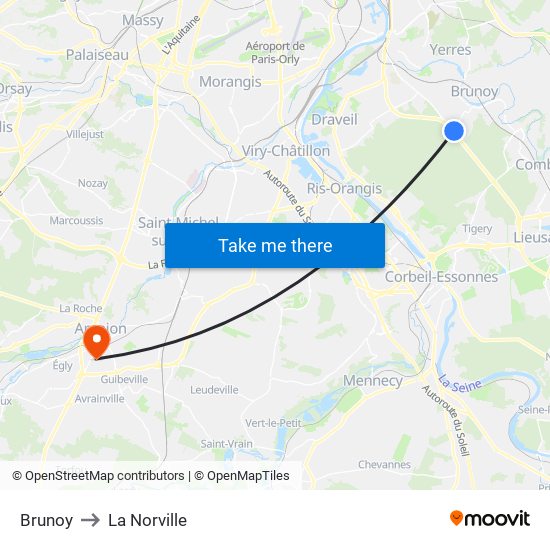 Brunoy to La Norville map