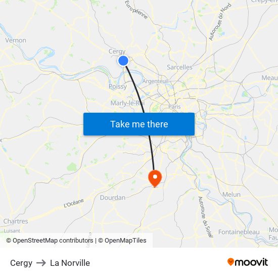 Cergy to La Norville map