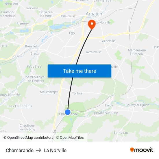 Chamarande to La Norville map