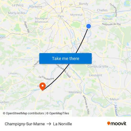 Champigny-Sur-Marne to La Norville map