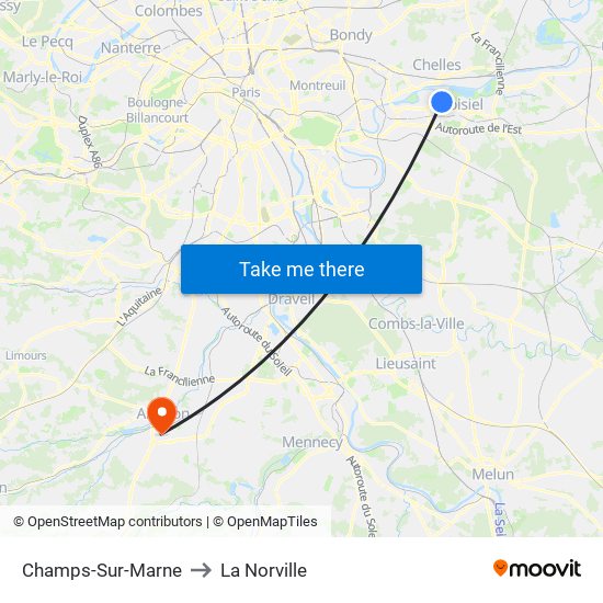 Champs-Sur-Marne to La Norville map
