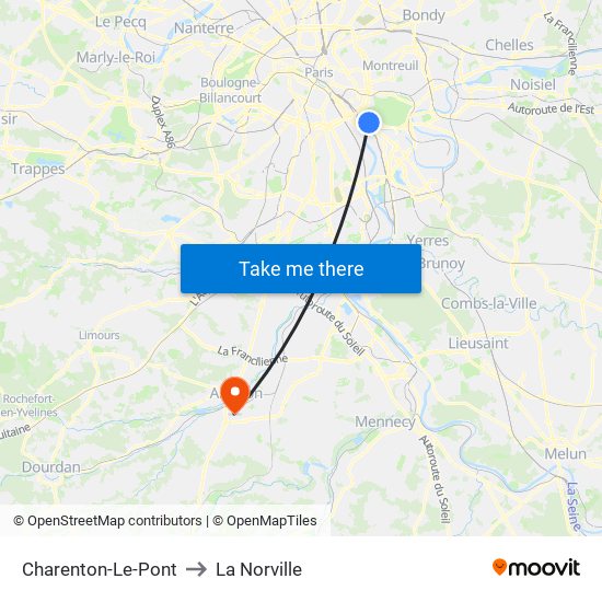 Charenton-Le-Pont to La Norville map