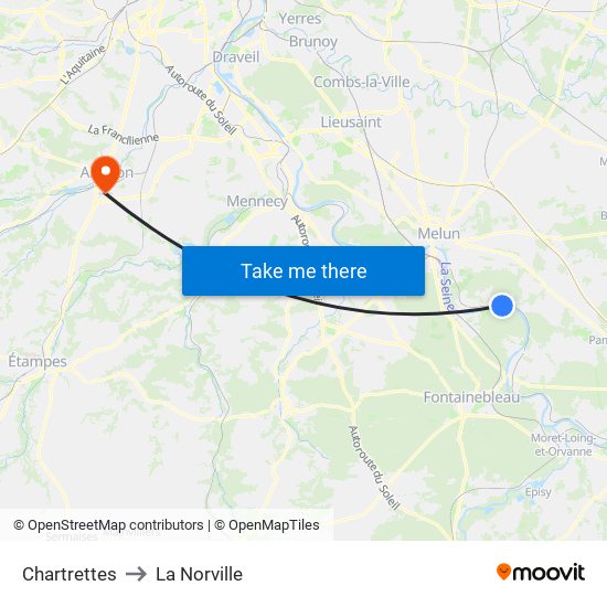 Chartrettes to La Norville map