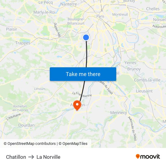 Chatillon to La Norville map