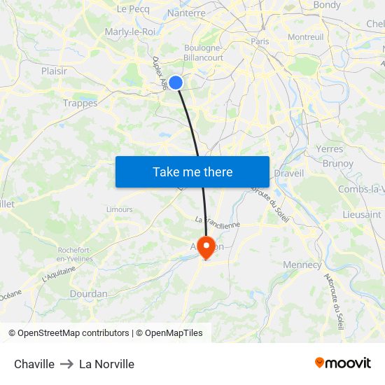 Chaville to La Norville map