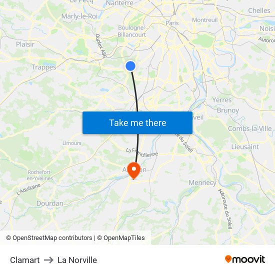 Clamart to La Norville map