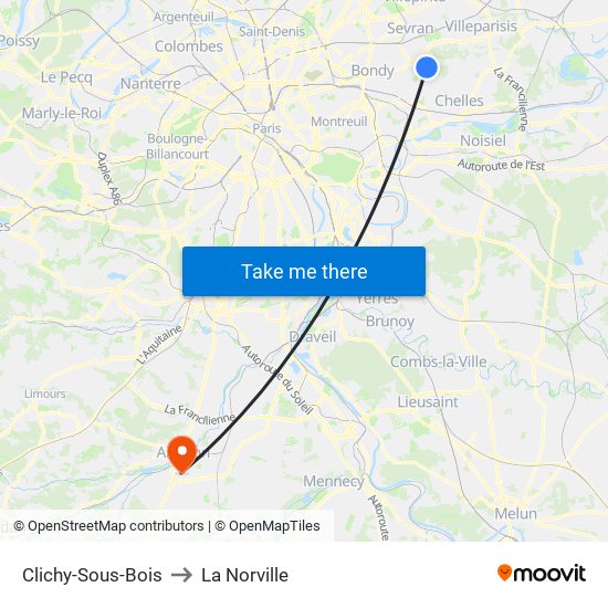 Clichy-Sous-Bois to La Norville map